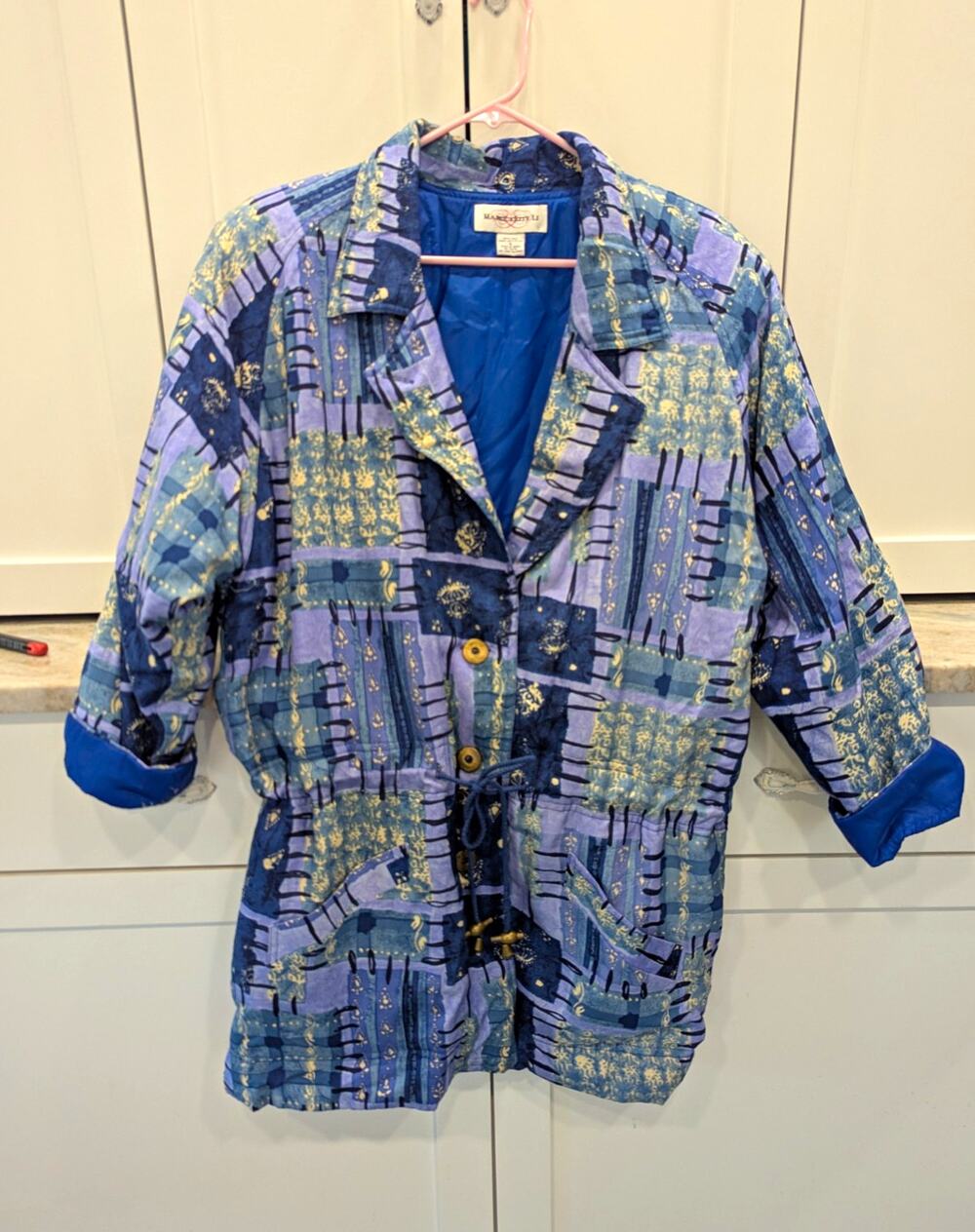 VTG Marguerite Li Women’s Silk Quilt Jacket S Blue/Purple Lined Drawstring Waist